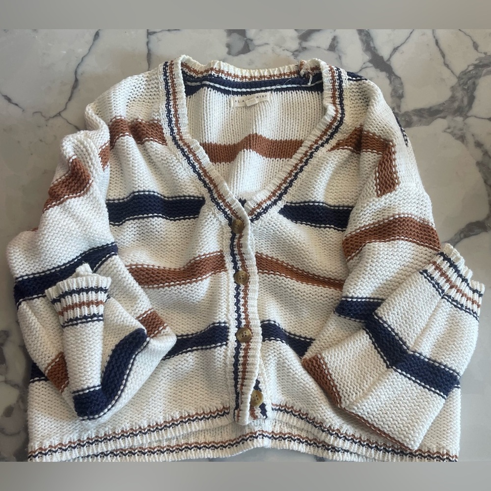 navy and espresso brown stripped buttoned sweater